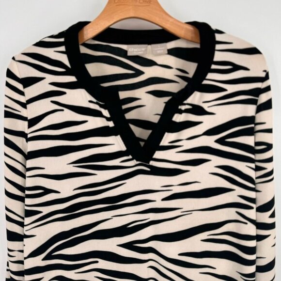 Chicos 1 Travelers Zebra Print V-Neck Tunic Womens Top Size medium - Picture 6 of 13